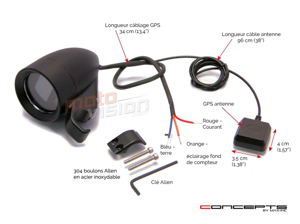 Compteur GPS digital 100% waterproof pour guidon 22mm Max Inc® - Moto Vision