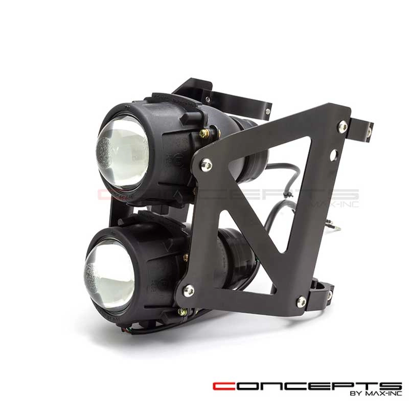 Schwarzer doppelreihiger Streetfighter-Projektorscheinwerfer mit  DOT-Zulassung und EMarkierung - 33-59mm - Moto Vision