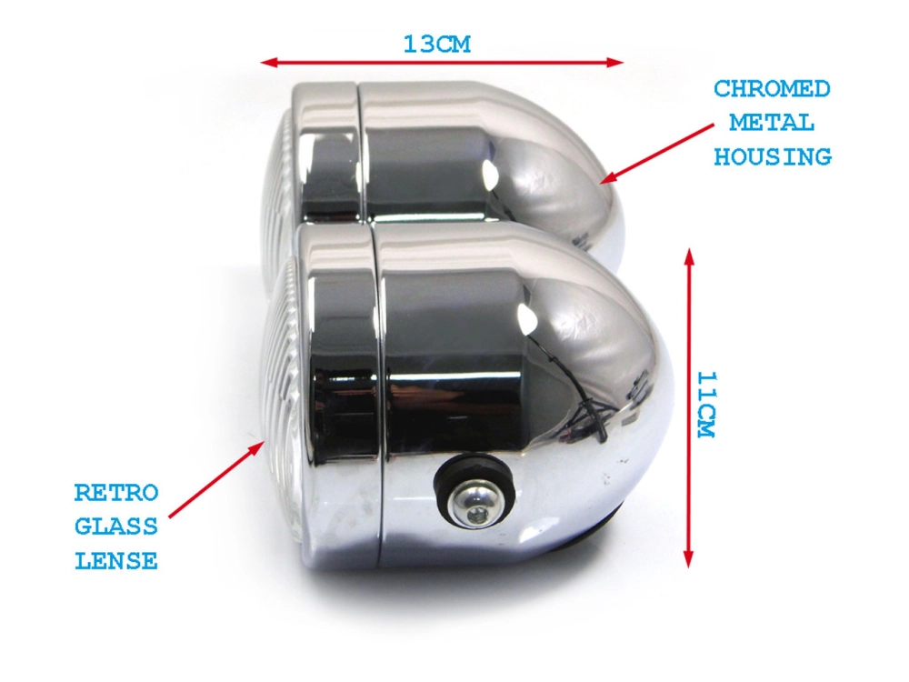 Equip Moto : double feux arrière chromé pour moto avec support de
