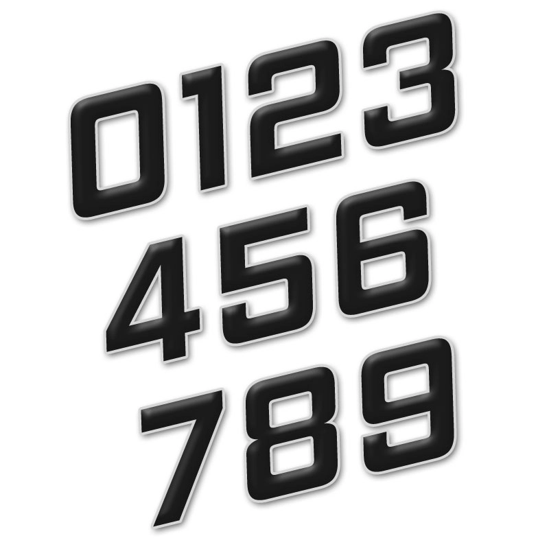 Autocollant sticker numéro chiffre 0 1 2 3 4 5 6 7 8 9 blanc noir jaune  hauteur 9cm - CYCLINGCOLORS
