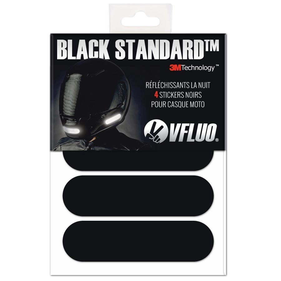 Stickers réfléchissants BLACK STANDARD - 4 bandes rétro réfléchissants noir  casque moto - Moto Vision